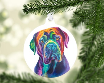 Rainbow Cane Corso Christmas Ornament, Italian Mastiff Ornament Gift, Dog Christmas Gift, Rainbow Christmas, Gift Under 25, Dog Remembrance