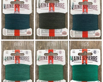 Dark Green darning wool - Embroidery wool floss - Hand embroidery wool cards Laine St Pierre bottle green forest - French Hand Embroidery