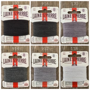 Laine à repriser noire - Fil de laine à broder - Cartes de laine à broder à la main Laine St Pierre Tons de gris - Broderie à la main française