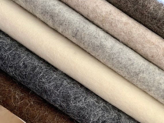BIO Felt 1.2mm Sheet 18x18 in 6 Natural Colors // 100% Wool Untreated Felt  // Organic Undyed Felt // Natural Wool Felt Sheets 