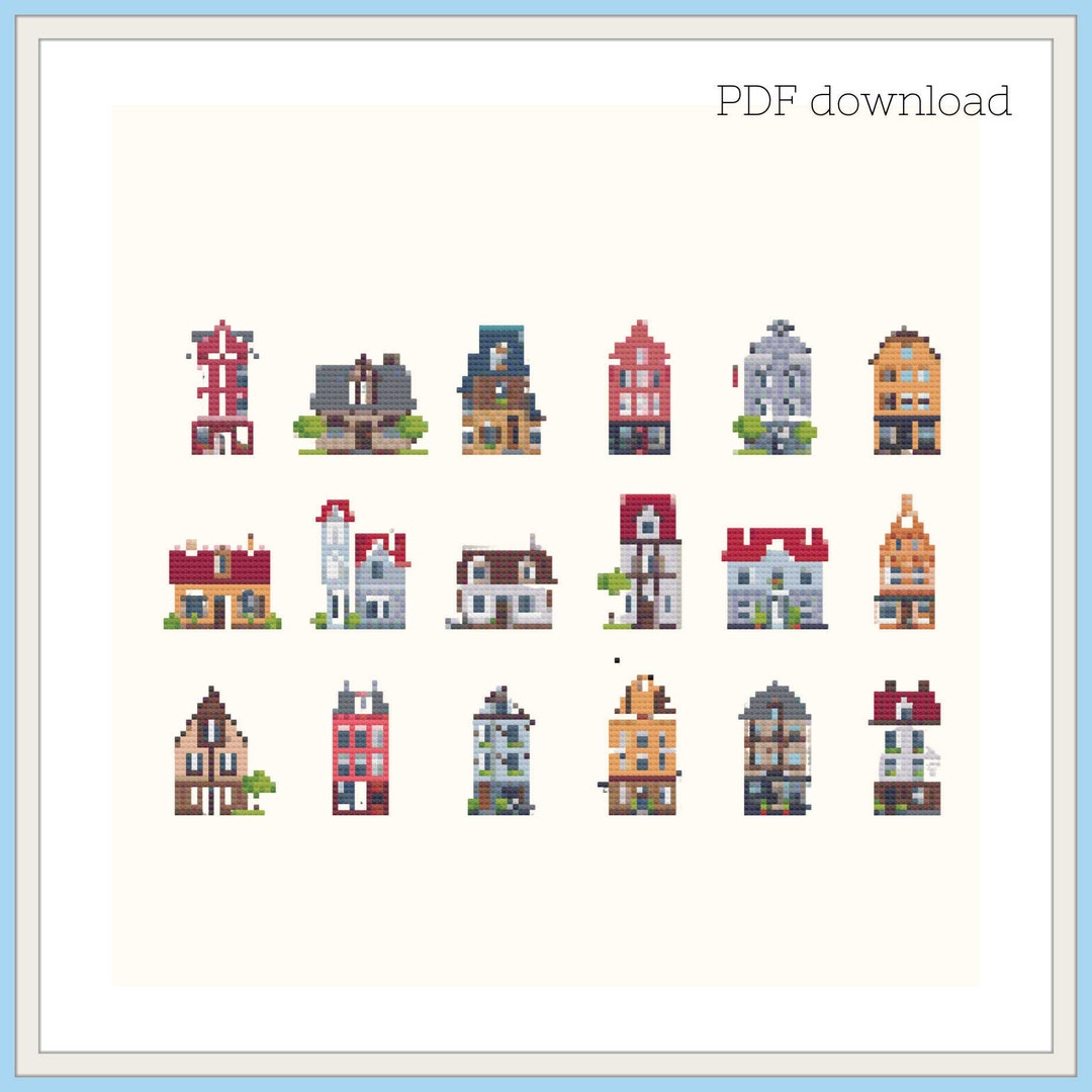 Vintage Houses PDF Cross Stitch Pattern Instant Download / Old Village ...