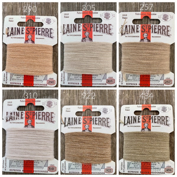Laine à repriser beige - Fil de laine à broder - Cartes de laine à broder à la main Laine St Pierre beige marron café - Broderie à la main française