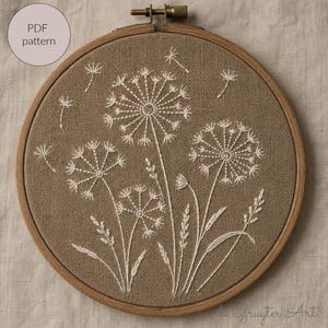 Broderie de graines de pissenlit (PDF) | Motif de broderie blanche | Broderie botanique à la main