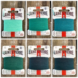 Green darning wool - Embroidery wool floss - Hand embroidery wool cards Laine St Pierre emerald forest green - French Hand Embroidery