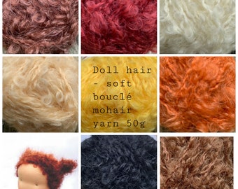 Cheveux de poupée - laine mohair bouclée // pelote de laine douce 50 g // fournitures pour poupées Waldorf // laine à tricoter différentes couleurs marron noir blond rouge