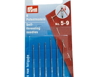 self-Threading Sewing Needles Set of 6 - Needle Size 5 - 9 for easy hand sewing, quilting, embroidery, craft - PRYM sewing needles