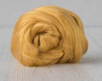 2 Oz Viscose tops (combed sliver) Roving / DyeingHouseGallery DHG / Color: HONEY