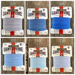 Blue darning floss - Embroidery wool floss - Hand embroidery wool cards Laine St Pierre Blue and Grey tones - French Hand Embroidery