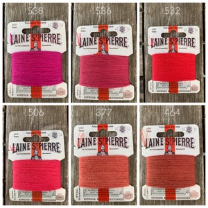 Lã cerzida rosa vermelho - Fio de lã bordado - Cartões de lã bordados à mão Laine St Pierre vermelho rosa fúcsia - Bordado à mão francês