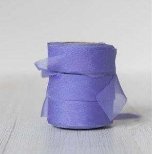 Ruban en mousseline de soie de 2,5 cm de large / Ruban de soie extra léger coupé en biais / DyeingHouseGallery DHG / 100 % mousseline de soie / Couleur : LILAS
