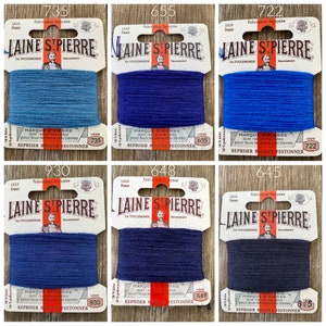 Blauwe stopwol - borduurwol - handborduurwolkaarten Laine St Pierre Royal Blue Navy Grey Blue - Frans handborduurwerk