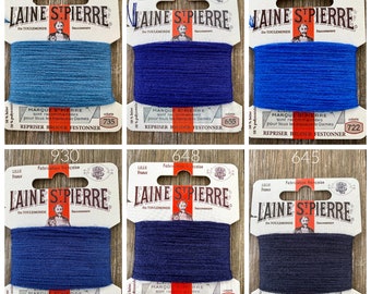 Blue darning wool - Embroidery wool floss - Hand embroidery wool cards Laine St Pierre Royal Blue Navy Grey Blue - French Hand Embroidery