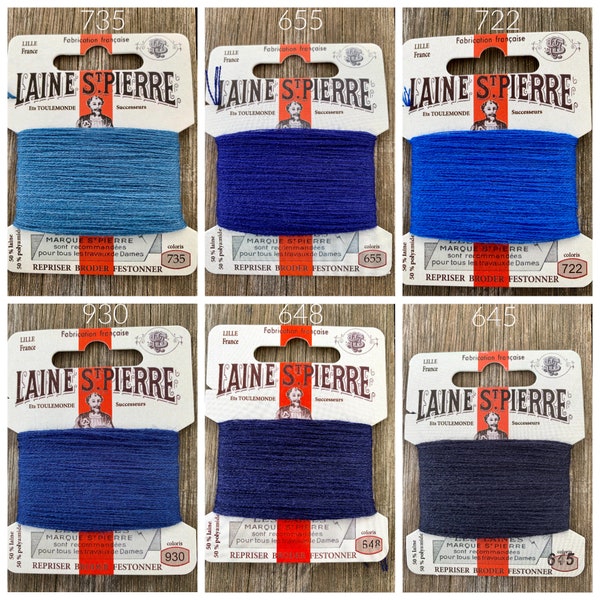 Blue darning wool - Embroidery wool floss - Hand embroidery wool cards Laine St Pierre Royal Blue Navy Grey Blue - French Hand Embroidery