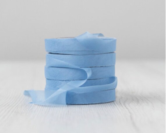 May Arts 1cm Wide Ribbon, Light Blue Cheque