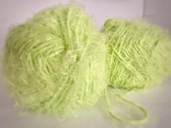 Lime Fuzzy Novelty Yarn // Curly Flutter Specialty Yarn // Pastel