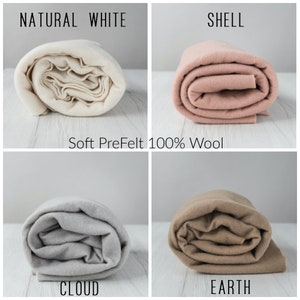 Soft Wool Prefelt Sheets 19 Micron / Extra Fine 100% Merino Wool / Natural wool pre felt sheet per meter / Cloud, white, Earth, Shell