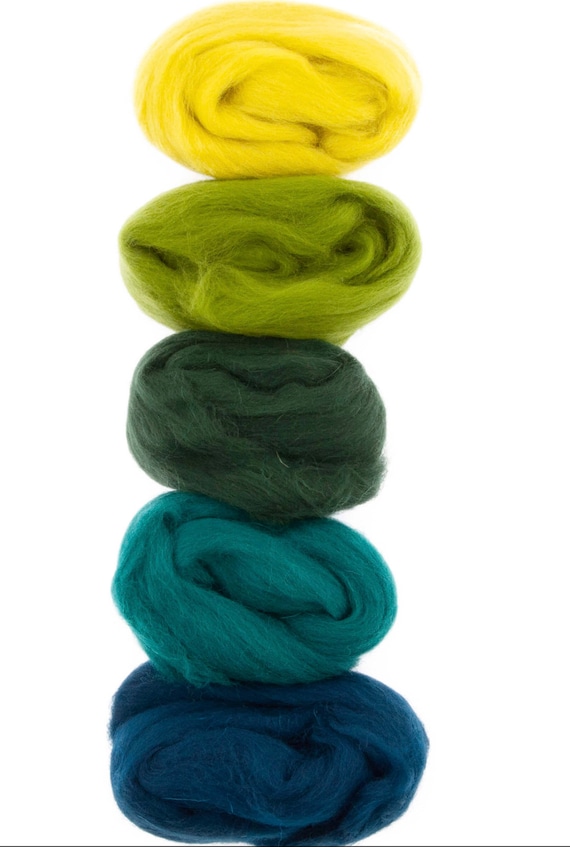 Merino wool roving color set GREEN // Soft needle felting wool color combo  // wool roving // Wool tops // roving color mix