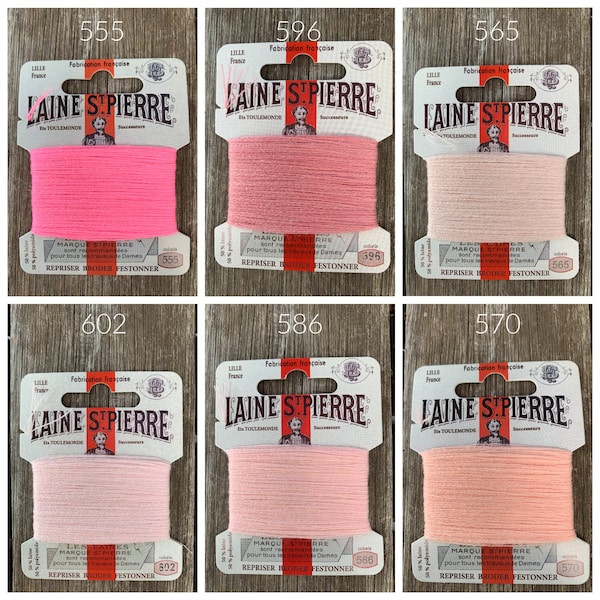 Laine à repriser rose rouge - Fil de laine à broder - Cartes de laine à broder à la main Laine St Pierre rouge rose fuchsia - Broderie à la main française