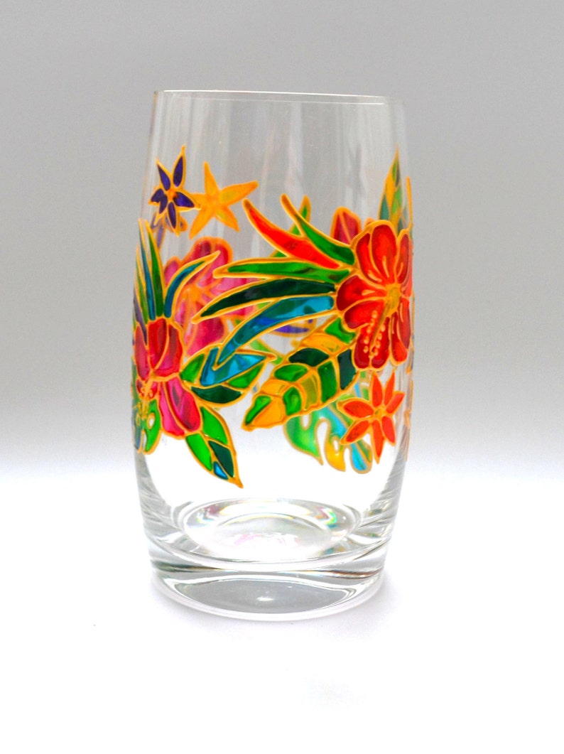 Hibiscus flowers Hand painted Stemless Wine glasses image 10