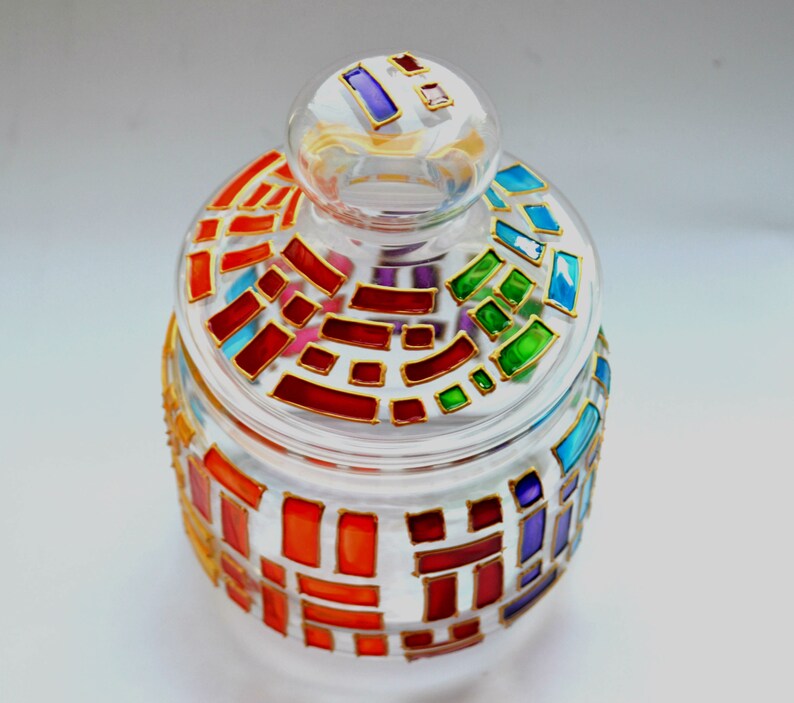 Candy jar Kitchen canisters Painted glassware Farmhouse decor Etsy