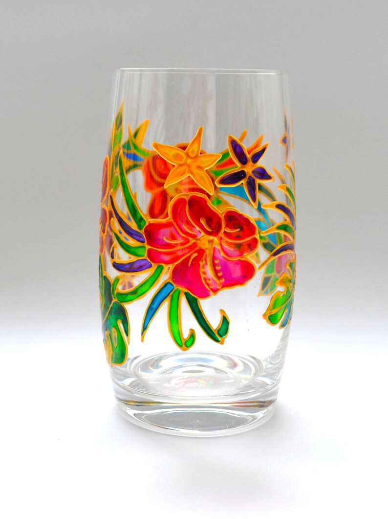 Hibiscus flowers Hand painted Stemless Wine glasses image 8