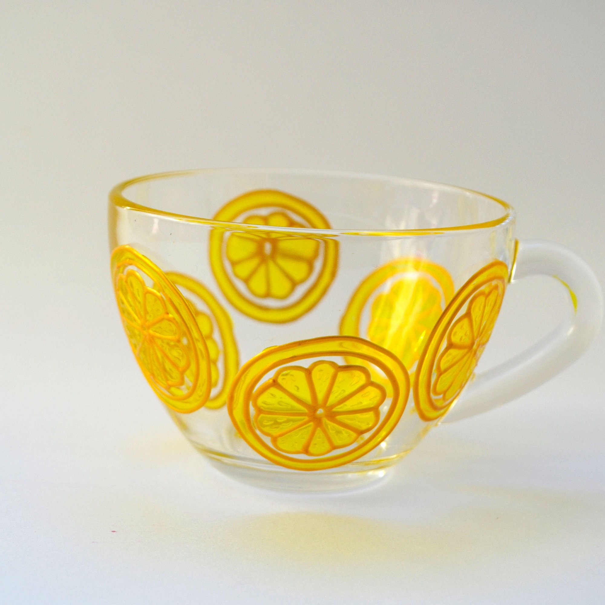 Tea Set Lemons mugs Tea Cup and Saucer Hand painted glass tea Etsy