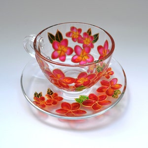 Plumeria flowers Tea Cup and Saucer Hand painted