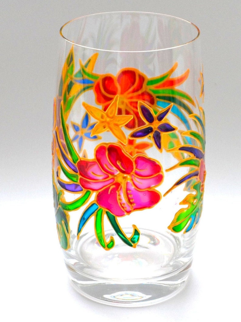 Hibiscus flowers Hand painted Stemless Wine glasses image 4