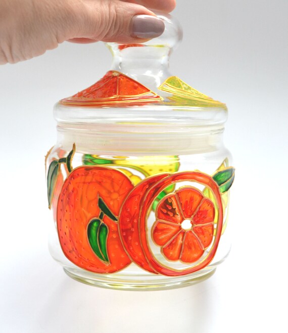 Coffee Canisters Glass Cookie Jars With Lids Lemon Orange Etsy