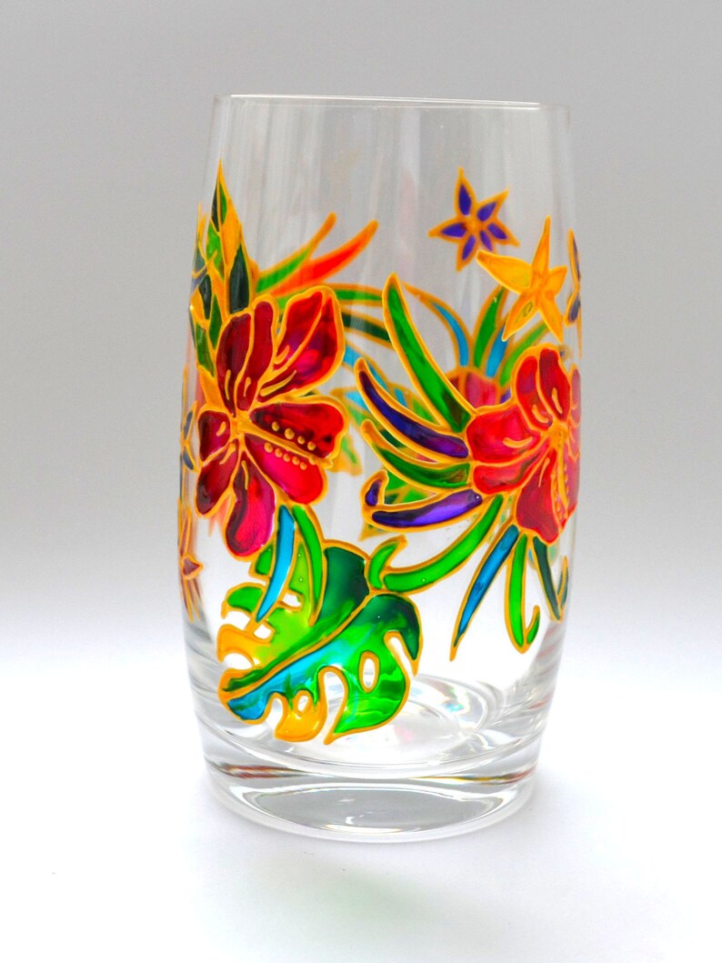 Hibiscus flowers Hand painted Stemless Wine glasses image 5