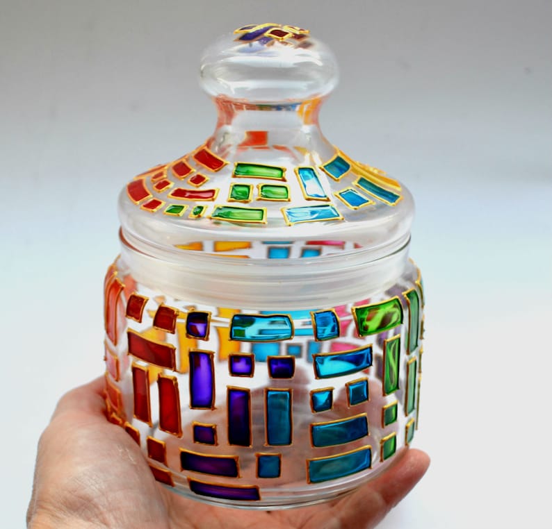 Candy jar Kitchen canisters Painted glassware Farmhouse decor Etsy