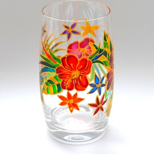 Hibiscus flowers Hand painted Stemless Wine glasses image 9