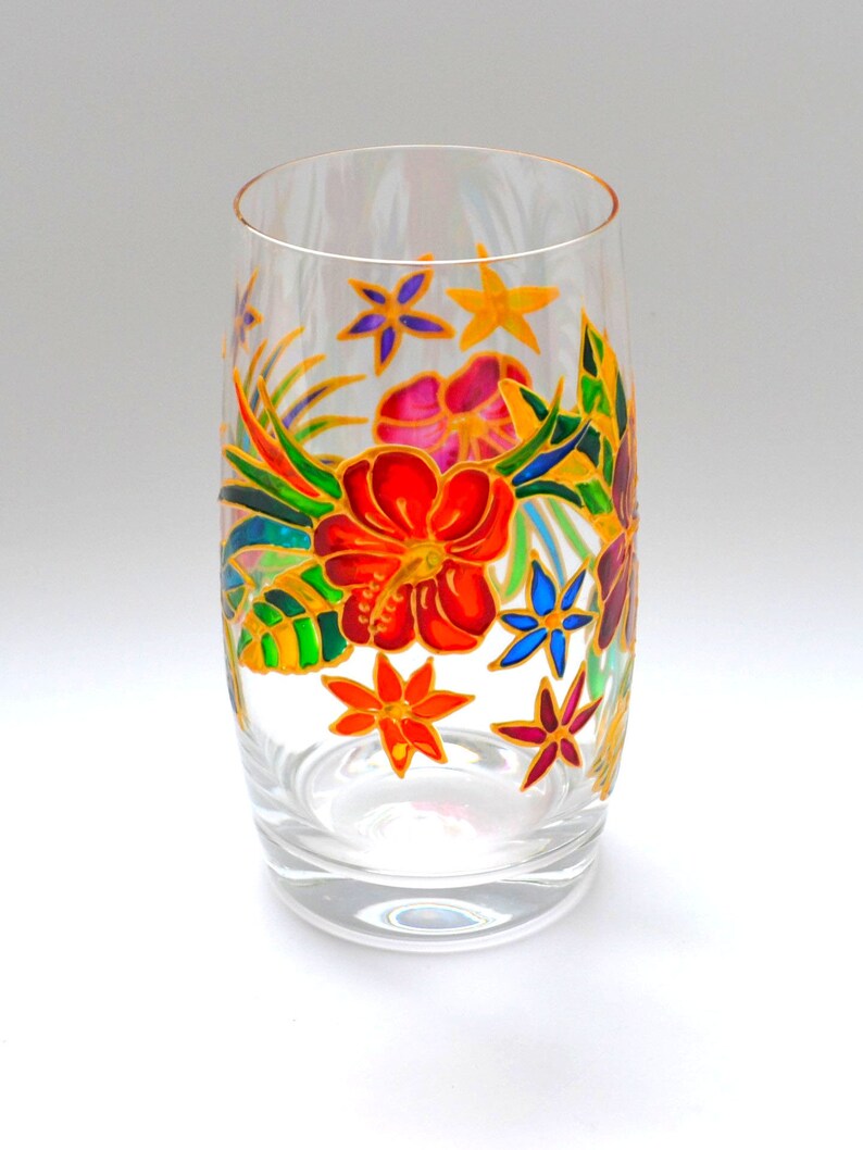 Hibiscus flowers Hand painted Stemless Wine glasses image 9