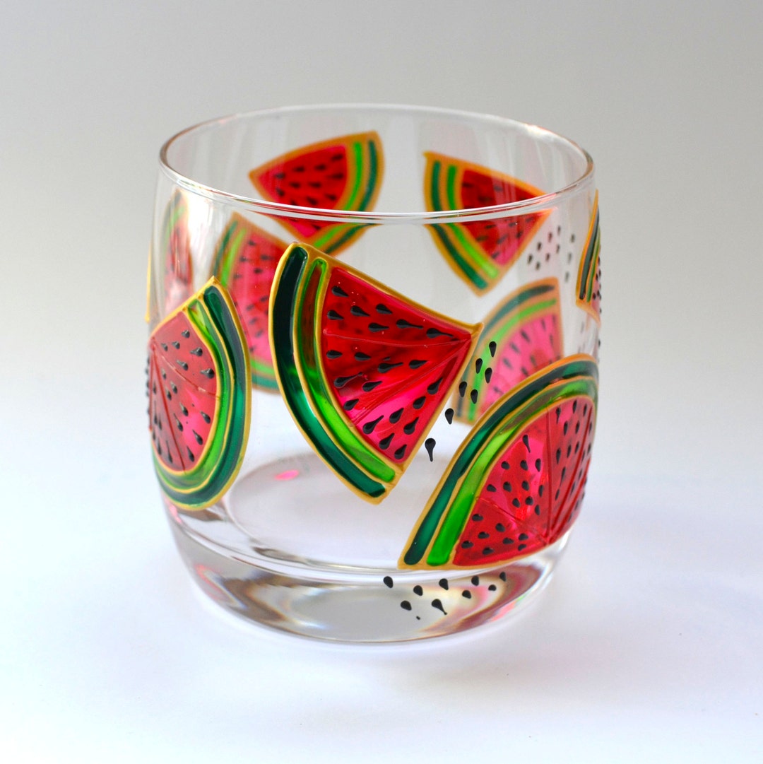 Watermelon Wine Glasses Hand Painted Beach Wine Glasses Beach Etsy