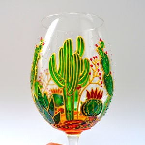 Hand Painted wine glasses Succulent glasses Cactus drinking glasses