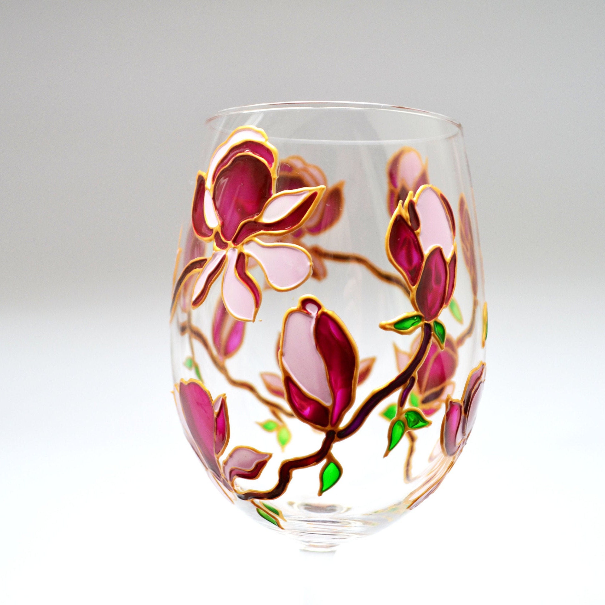 Hand Painted Wine Glasses Flowers Personalized Wine Glass Etsy