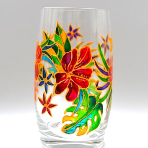 Hibiscus flowers Hand painted Stemless Wine glasses image 3