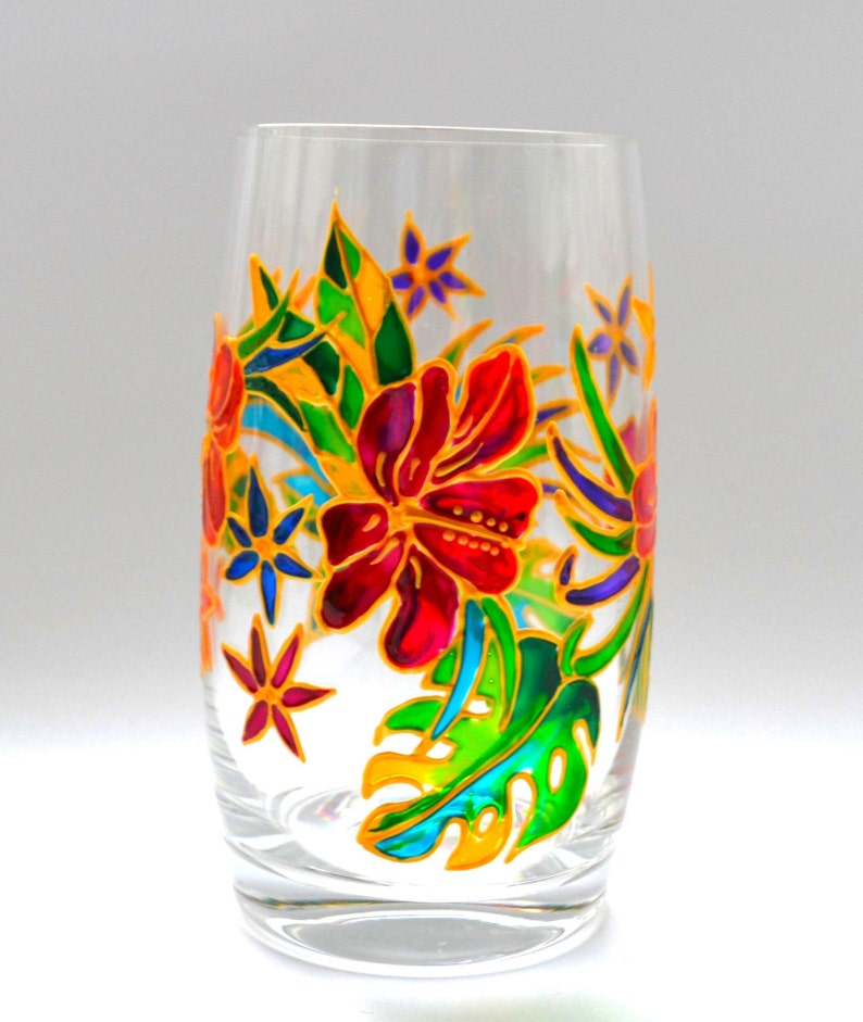 Hibiscus flowers Hand painted Stemless Wine glasses image 3