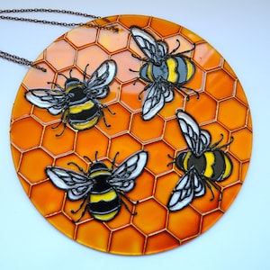 Suncatcher honeycomb with bee Acrylic  Bee lover gifts Hand painted