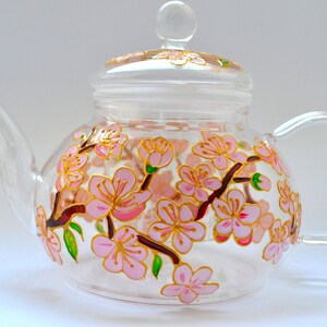 Theepotglas met kersenbloesems Handgeschilderde sakurabloemen