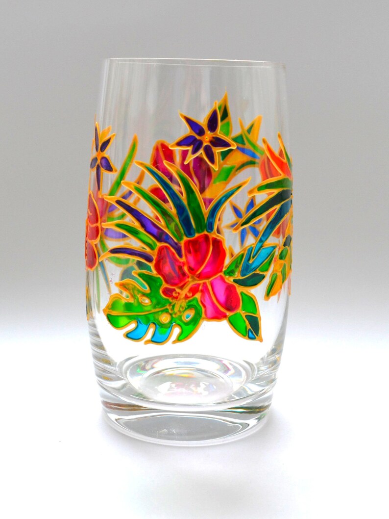 Hibiscus flowers Hand painted Stemless Wine glasses image 6