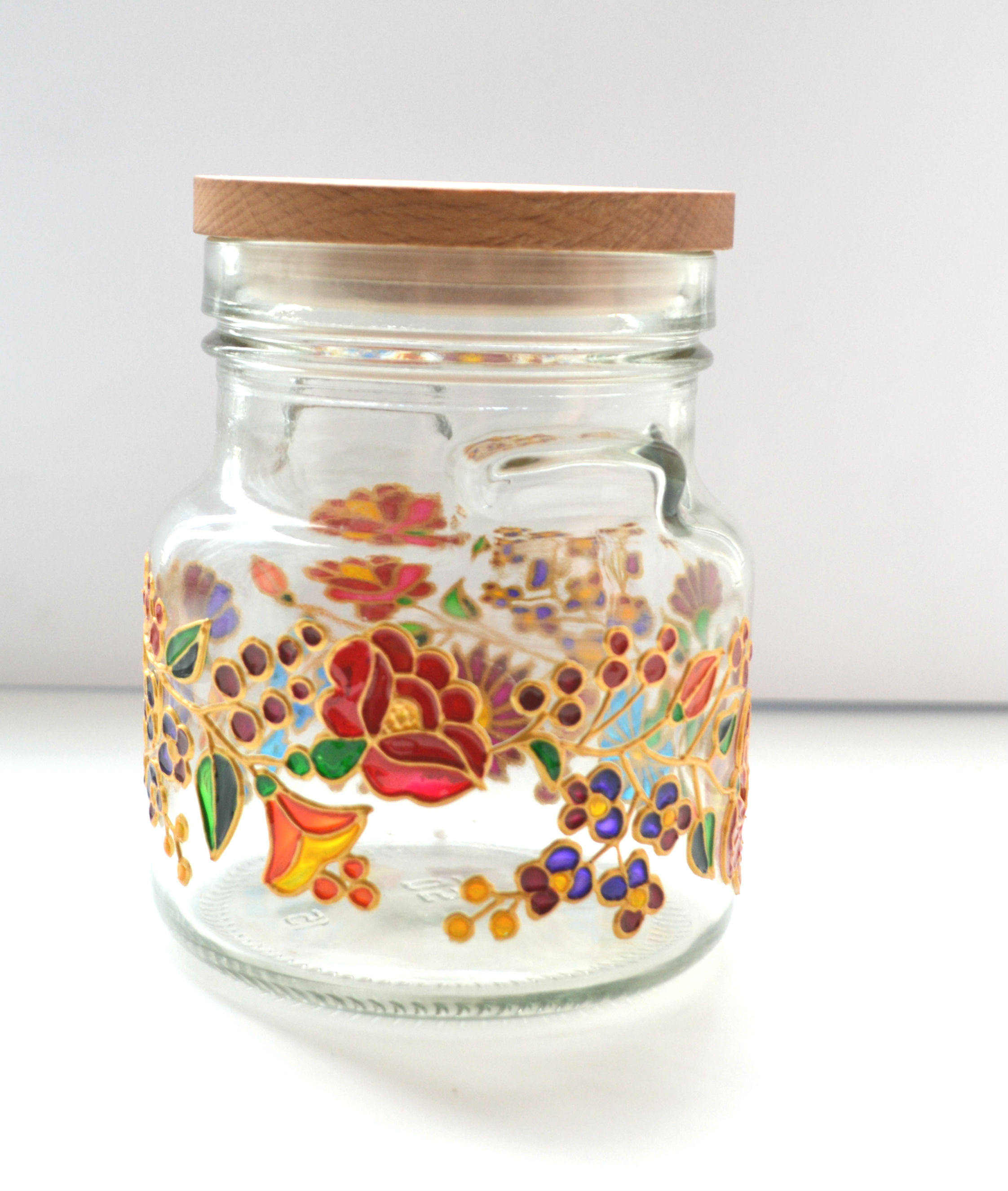 Painted glass jars with lids Glass pot Coffee jar Tea coffee Etsy