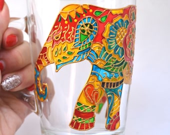 Elephant Mug Hand painted glass mug Indian elephant Gift mom birthday from daughter