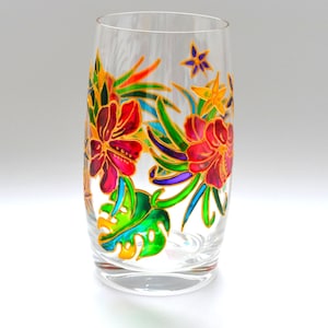 Hibiscus flowers Hand painted Stemless Wine glasses image 2