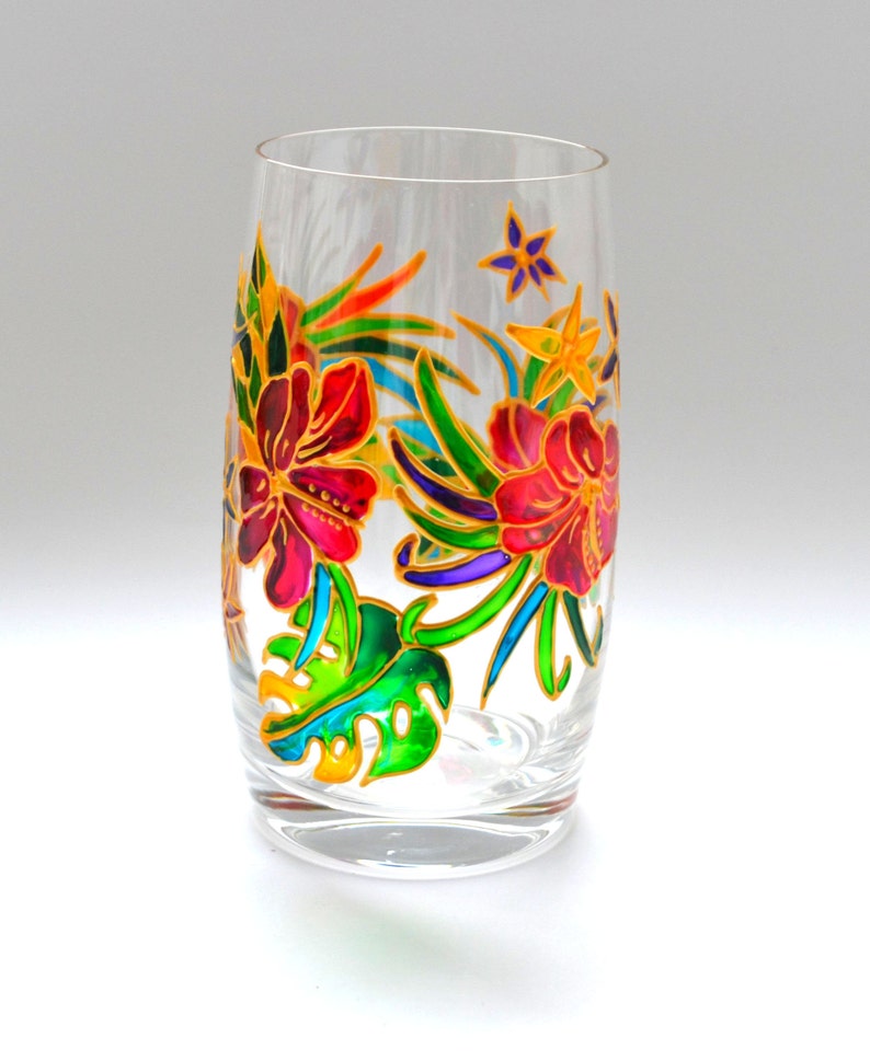 Hibiscus flowers Hand painted Stemless Wine glasses image 2