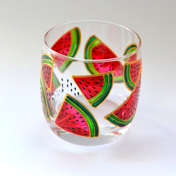 Hand painted Watermelon wine glasses Beach wine glasses Beach