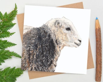 Watercolor Herdwick Sheep Greetings Card, Farm Animal Art