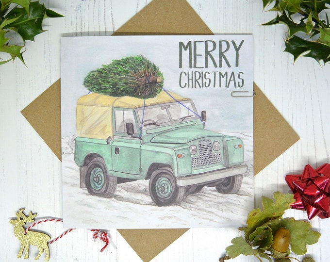 Land Rover Christmas Card Square Blank Card Classic Car Land Etsy