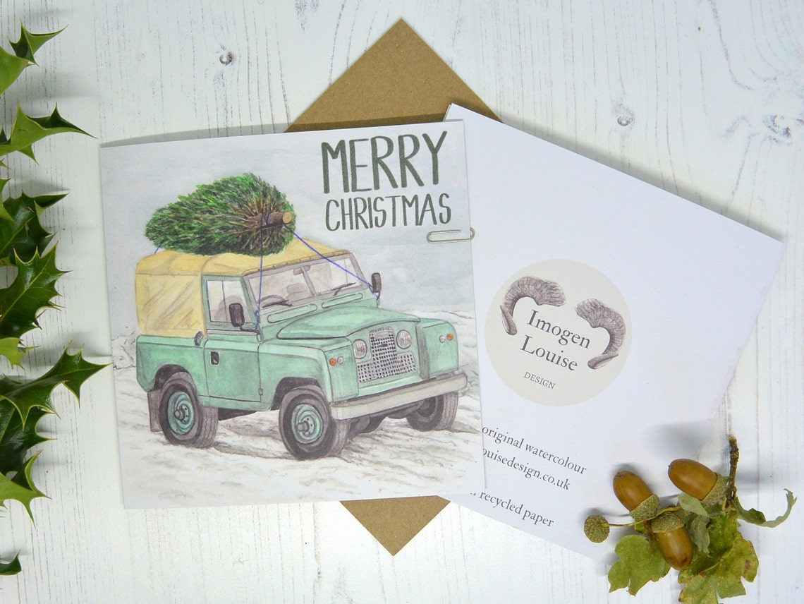 Land Rover Christmas Card Square Blank Card Classic Car Land Etsy