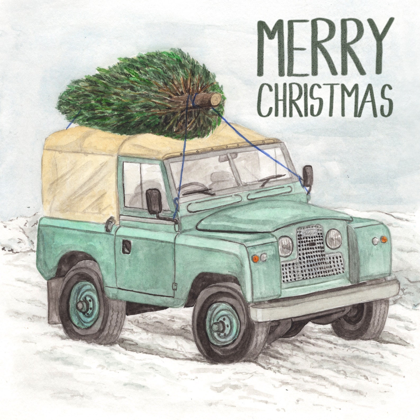 Land Rover Christmas Card Square Blank Card Classic Car Land Etsy